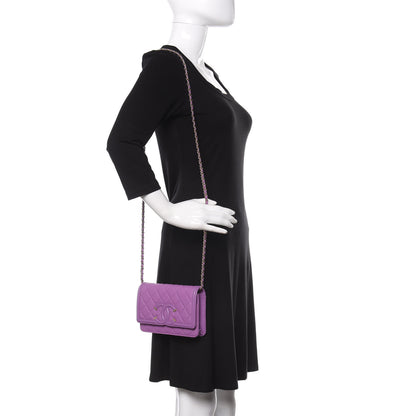 Chanel Caviar Quilted CC Filigree Wallet On Chain WOC Purple 2 of 11