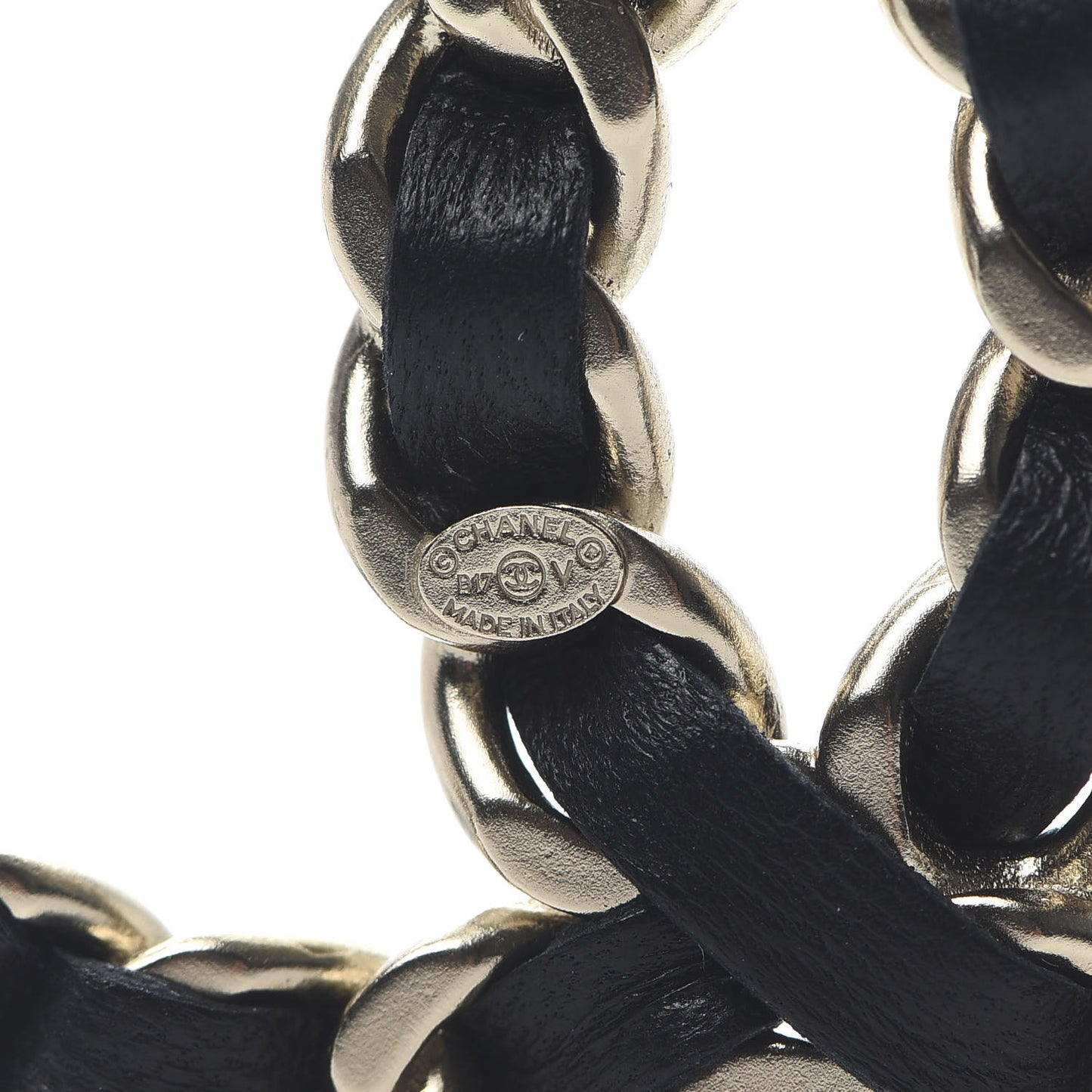 Lambskin Chain CC Brooch Black Gold