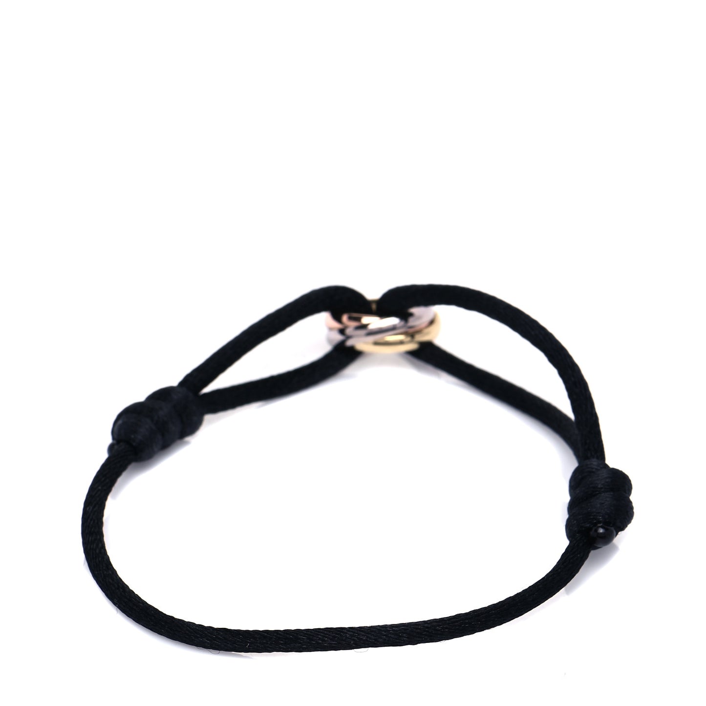 18K Pink Yellow White Gold Trinity Adjustable Cord Bracelet Black