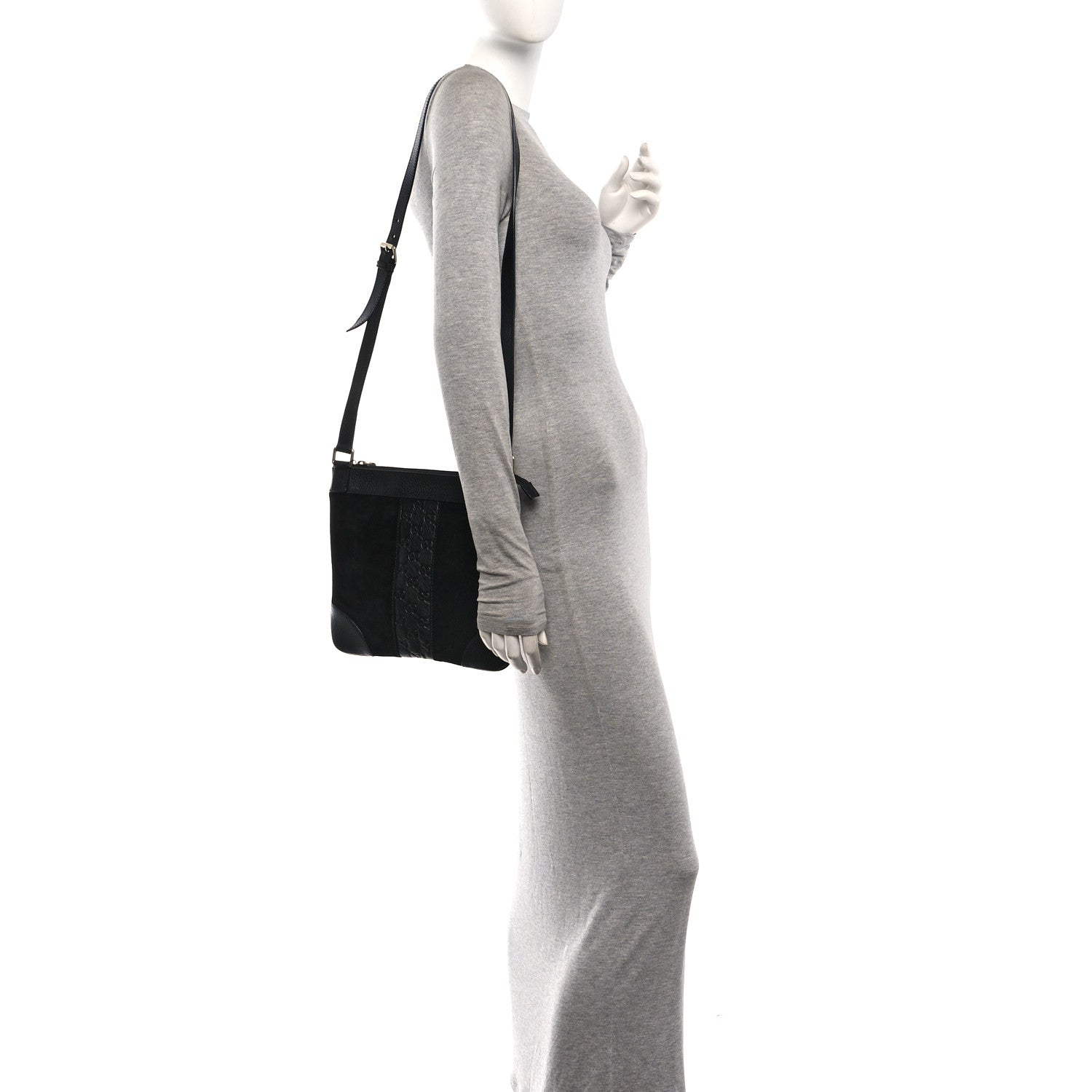Gucci Guccissima Suede Crossbody Bag Black 2 of 10