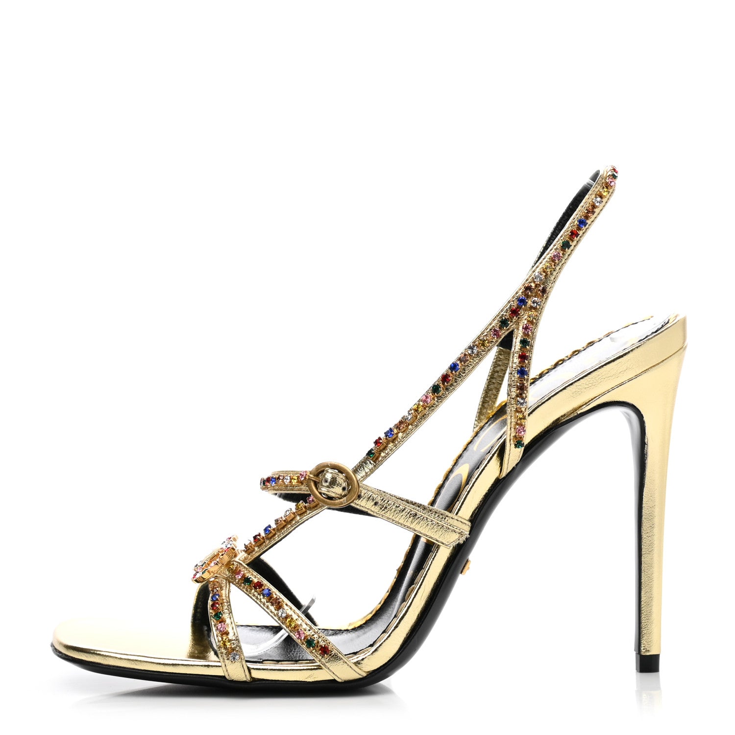 Gucci Metallic Nappa Crystal Embellished Carmen High Heel Sandals 38 Platino 1 of 8
