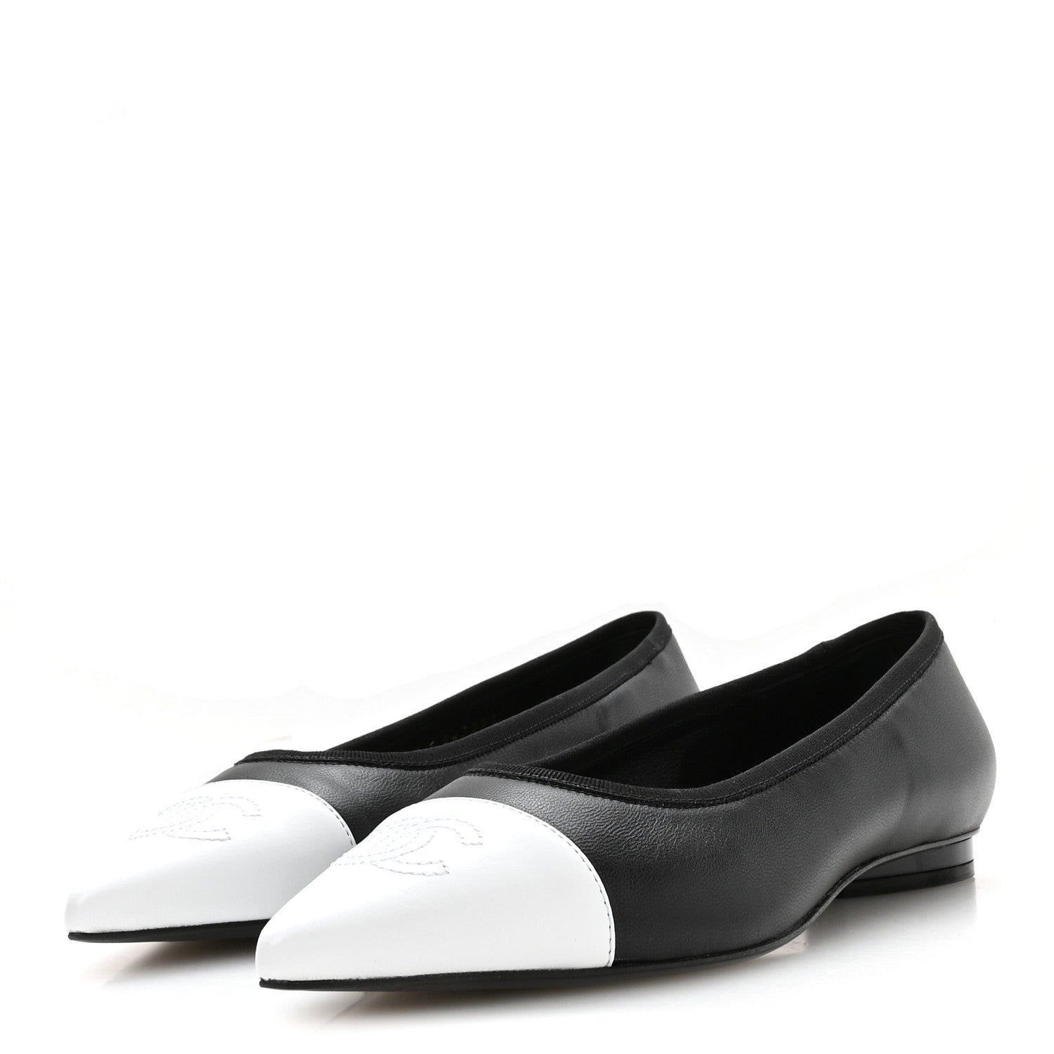 Chanel Lambskin Iridescent Lambskin Cap Toe CC Flats 37 Black White 4 of 9