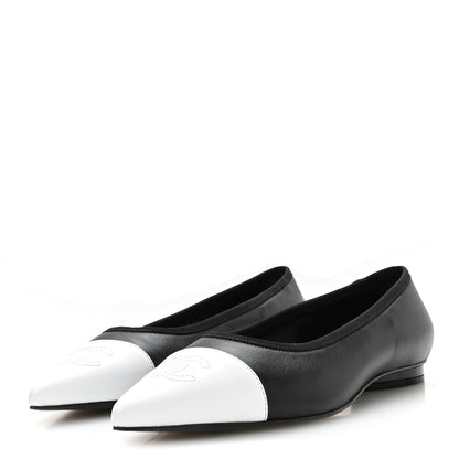 Chanel Lambskin Iridescent Lambskin Cap Toe CC Flats 37 Black White 4 of 9