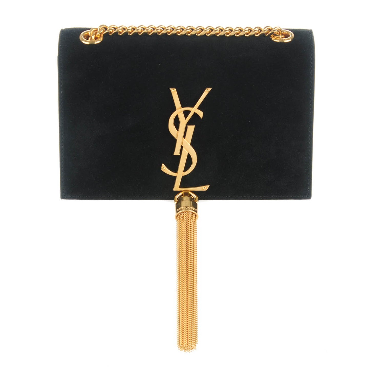 Suede Small Classic Monogram Kate Tassel Satchel Black