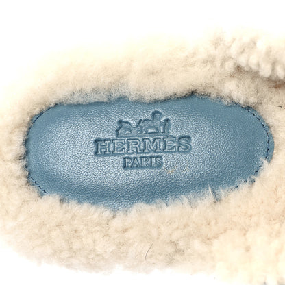 Hermes Suede Goatskin Woolskin Carlotta Mules 36 Bleu Pinede 7 of 8