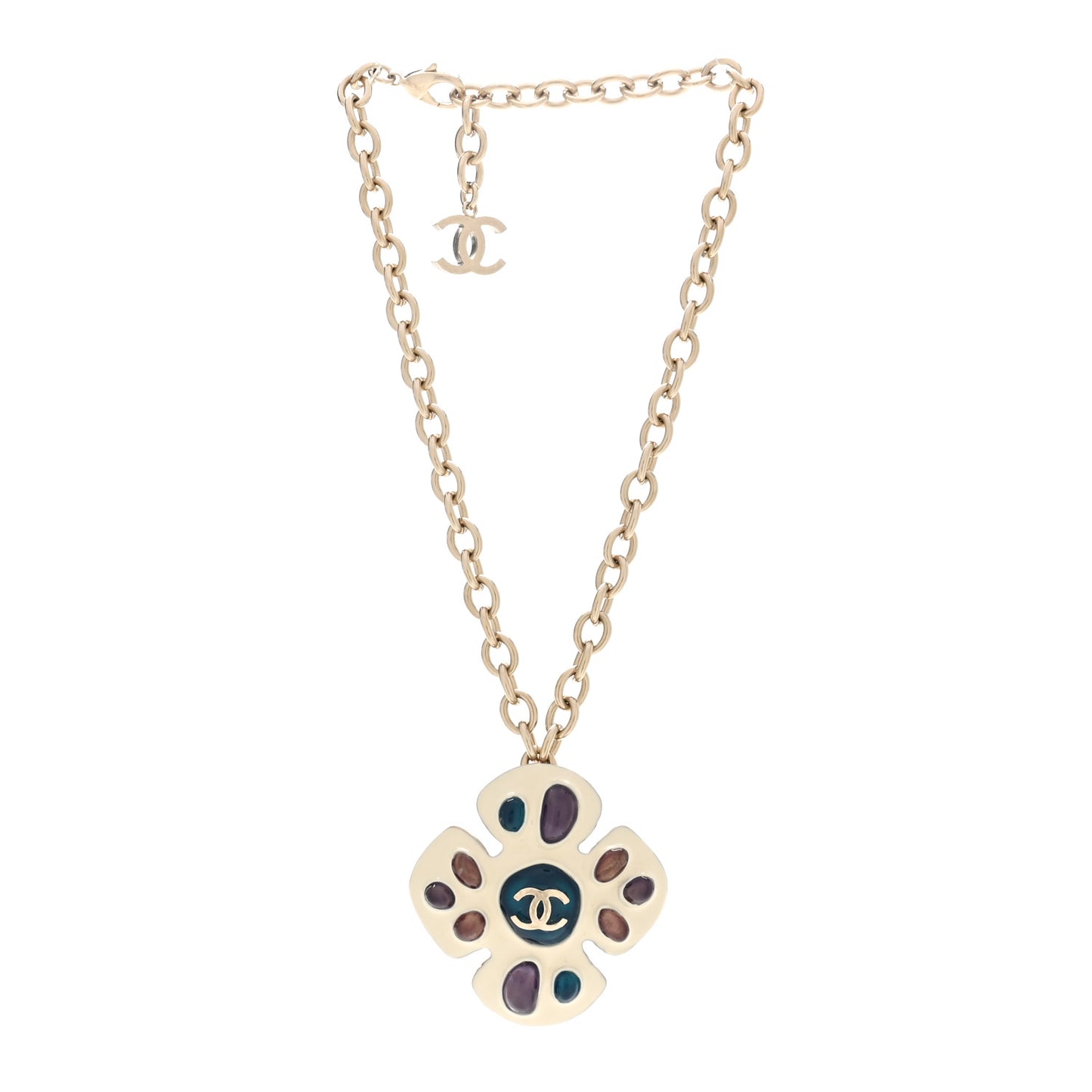 Enamel Gripoix Flower Necklace White Multicolor