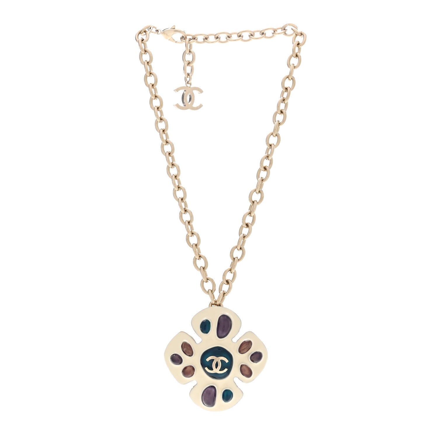 Chanel Enamel Gripoix Flower Necklace White Multicolor 3 of 4