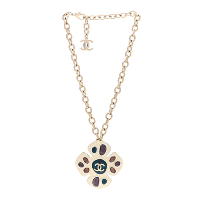 Chanel Enamel Gripoix Flower Necklace White Multicolor 3 of 4
