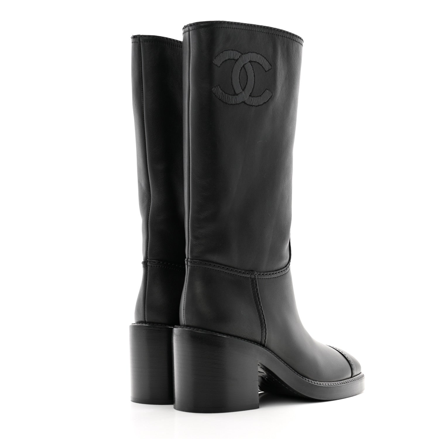 Chanel Calfskin Cap Toe High Boots 35.5 Black 4 of 10
