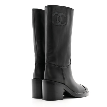 Chanel Calfskin Cap Toe High Boots 35.5 Black 4 of 10
