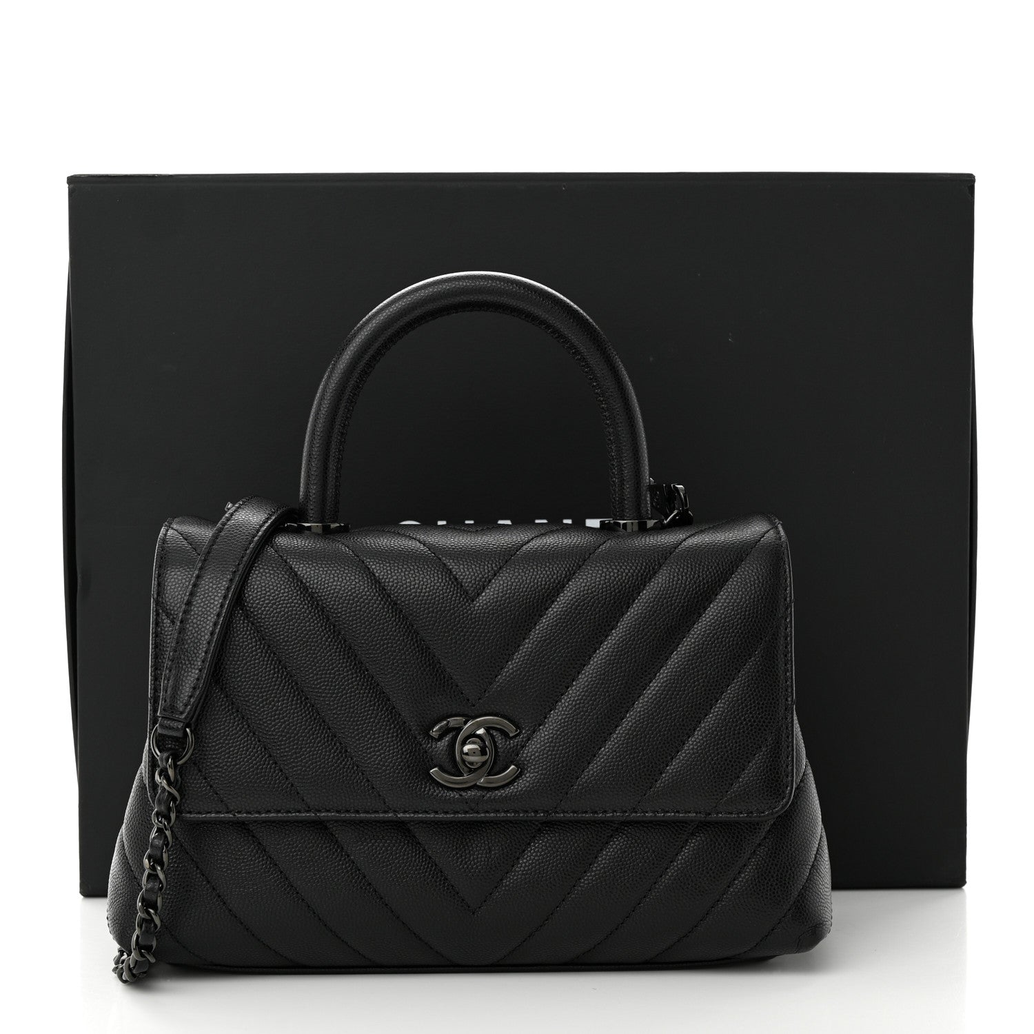 Chanel Caviar Chevron Quilted Mini Coco Handle Flap So Black 11 of 11