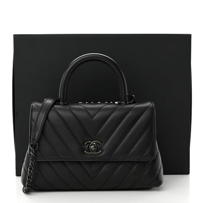 Chanel Caviar Chevron Quilted Mini Coco Handle Flap So Black 11 of 11