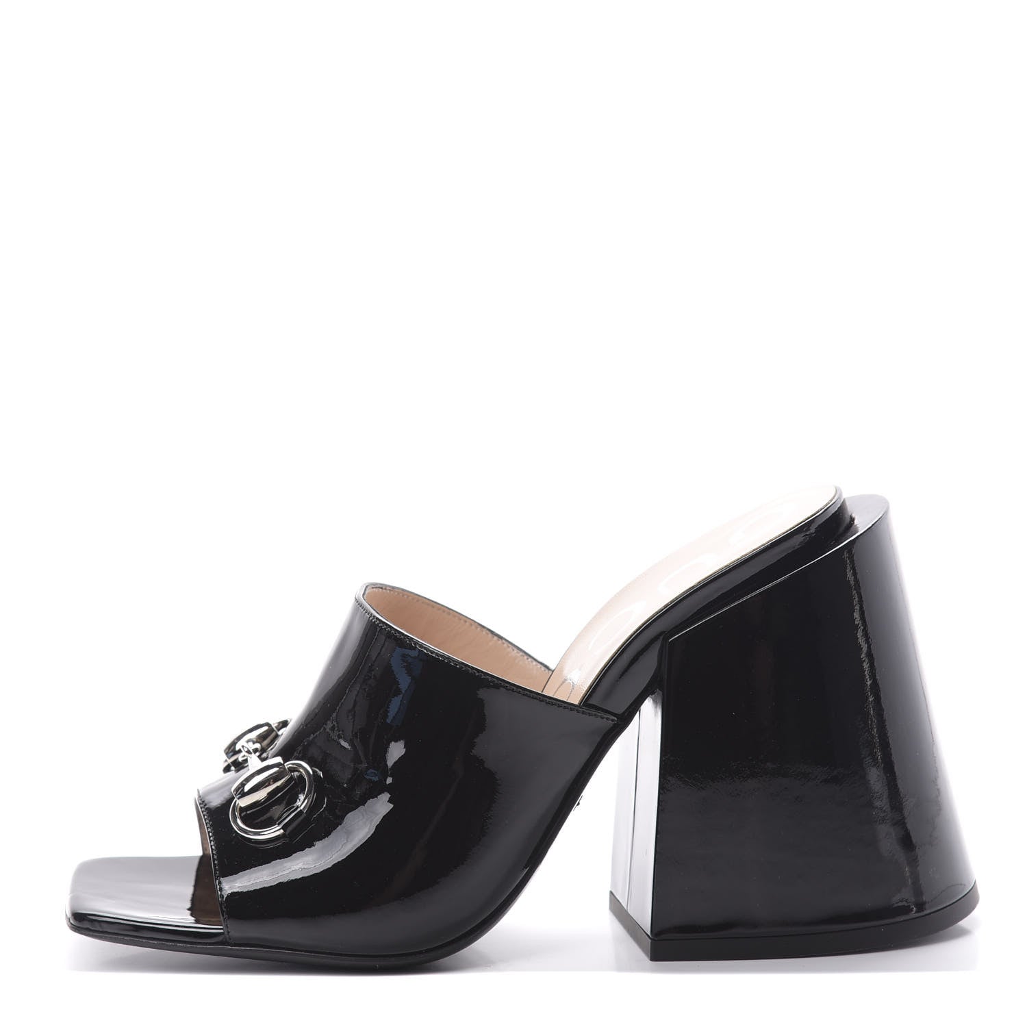 Gucci Patent Lexi Horsebit High-Heel Slide Sandals 37.5 Black 1 of 10