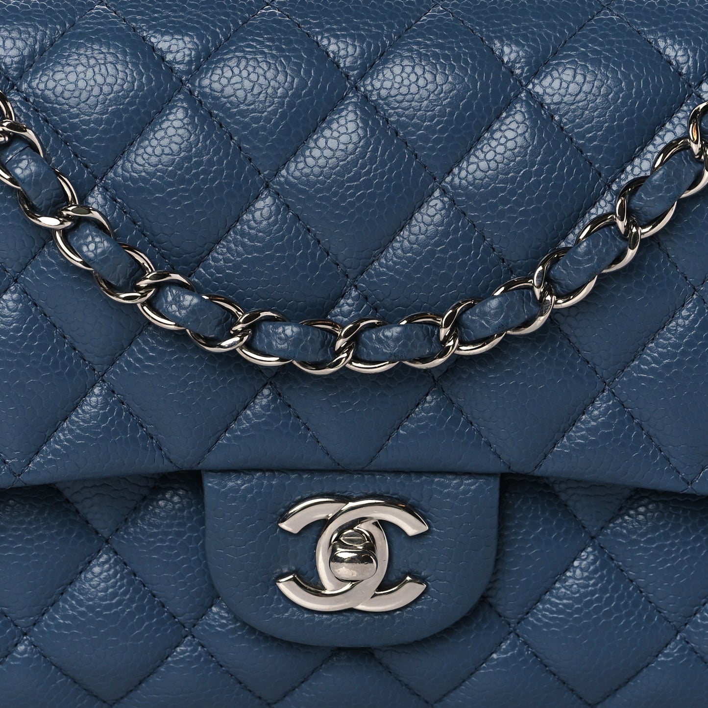 Caviar Quilted Medium Double Flap Blue