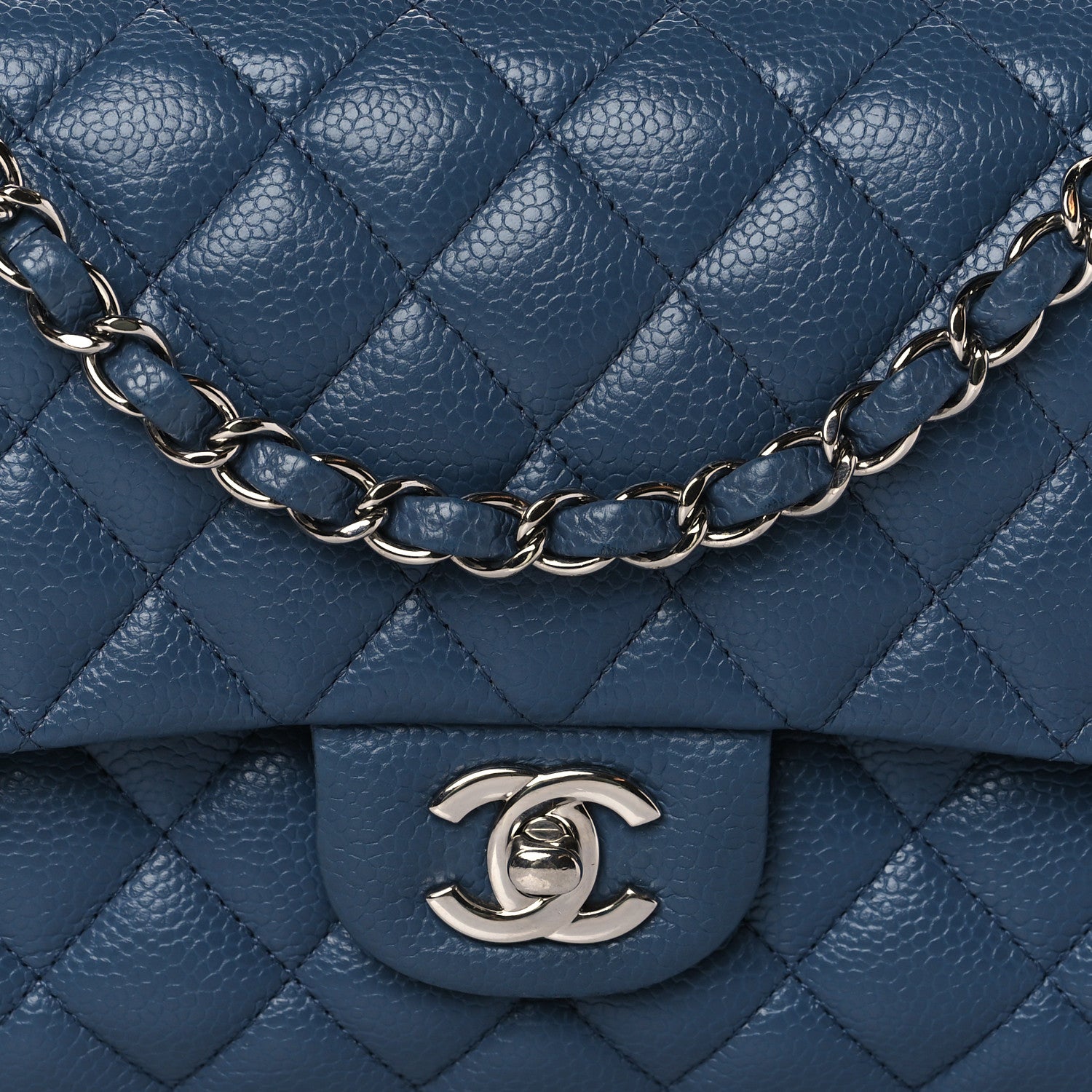 Chanel Caviar Quilted Medium Double Flap Blue 7 of 9