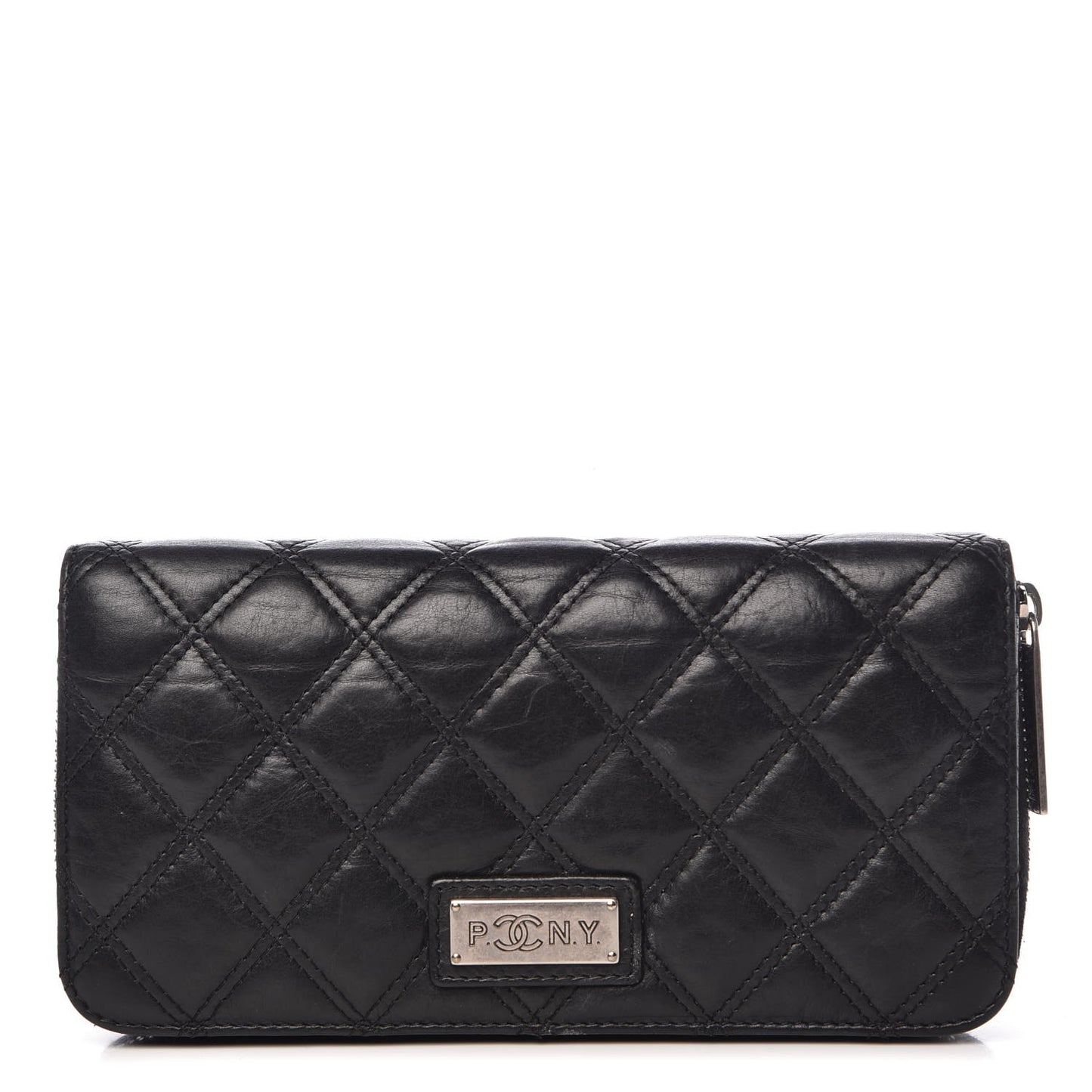 Aged Calfskin Quilted Paris New York PNY Wallet Black
