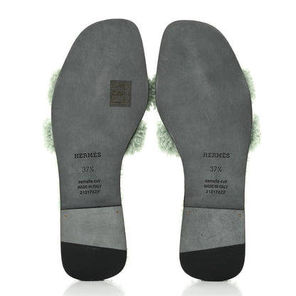 Hermes Woolskin Oran Sandals 37.5 Vert D’Eau 5 of 8