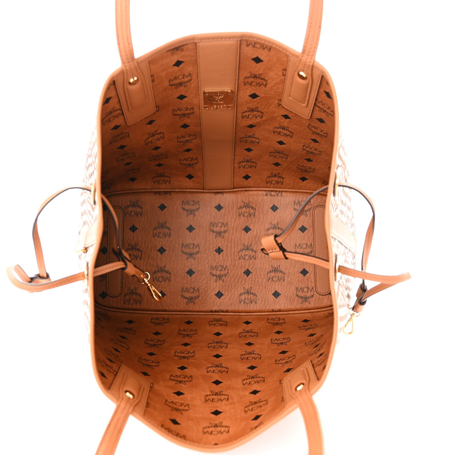 MCM Visetos Medium Liz Reversible Shopper Tote Cognac 8 of 16