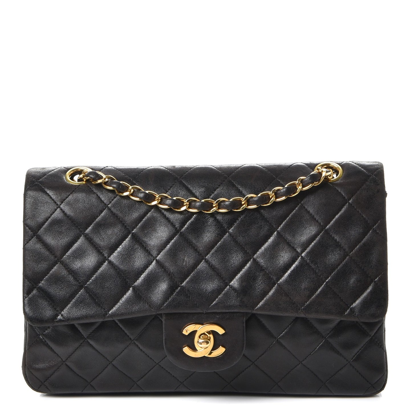 Lambskin Quilted Medium Double Flap Black