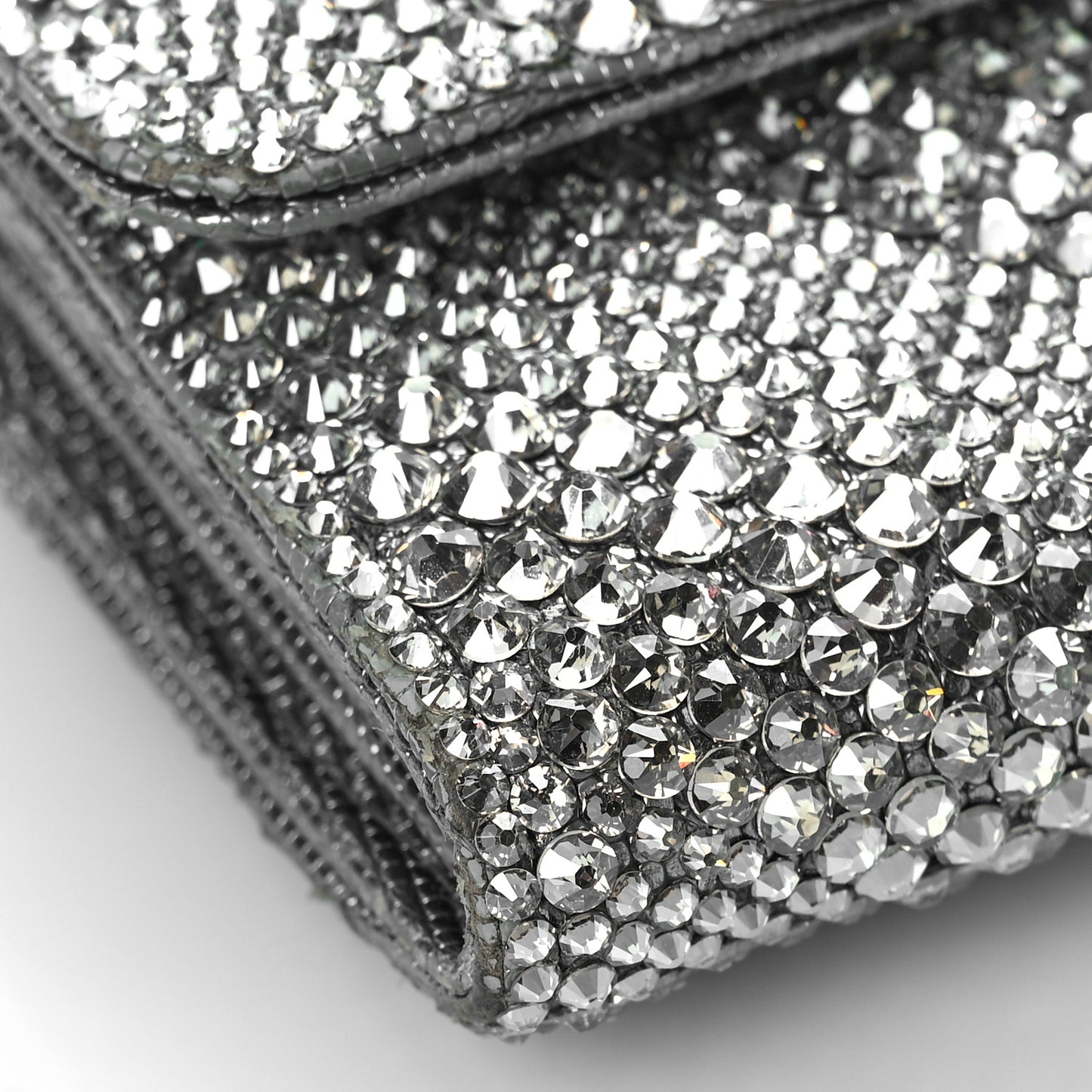 Crystal Quilted CC Large Gusset Flap Wallet Silver