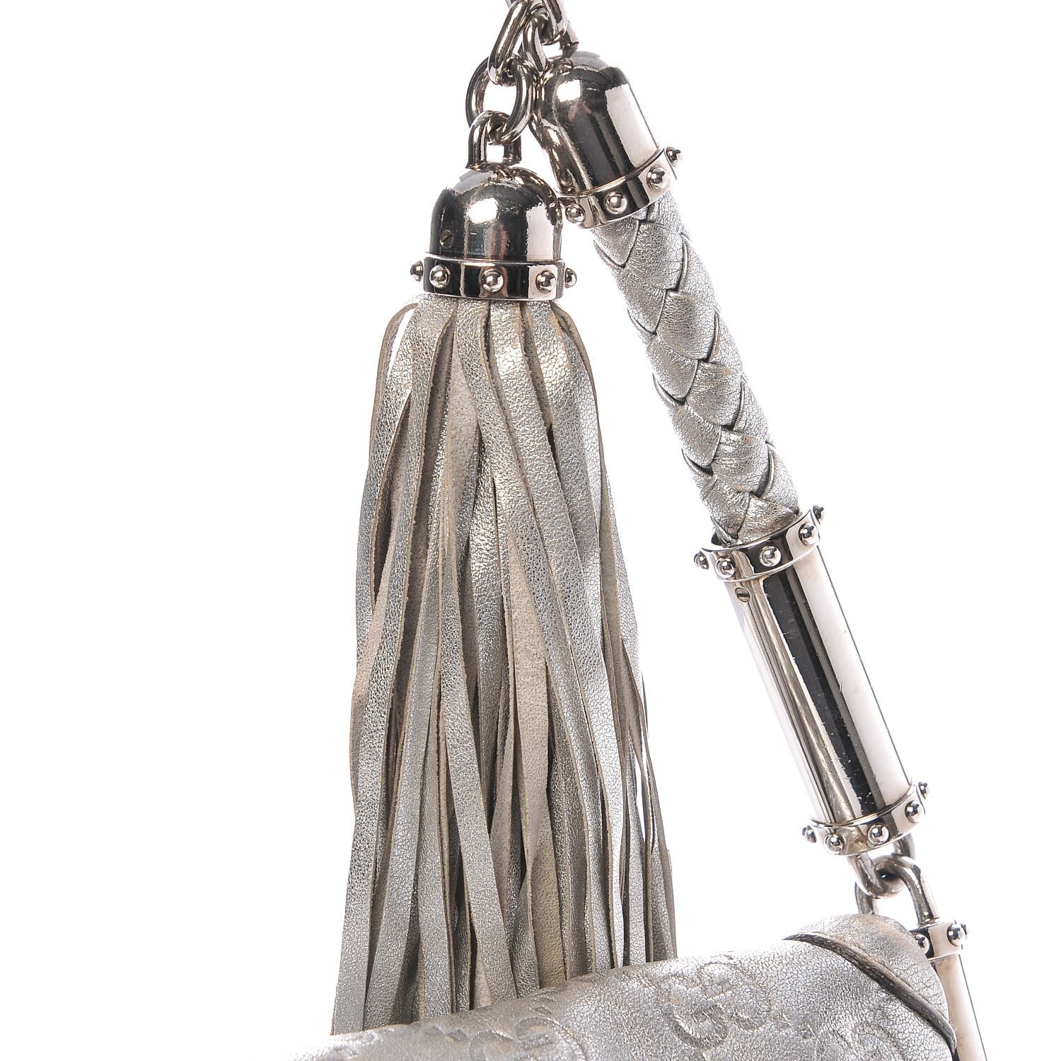 Gucci Guccissima Small Britt Tassel Shoulder Bag Silver 16 of 18