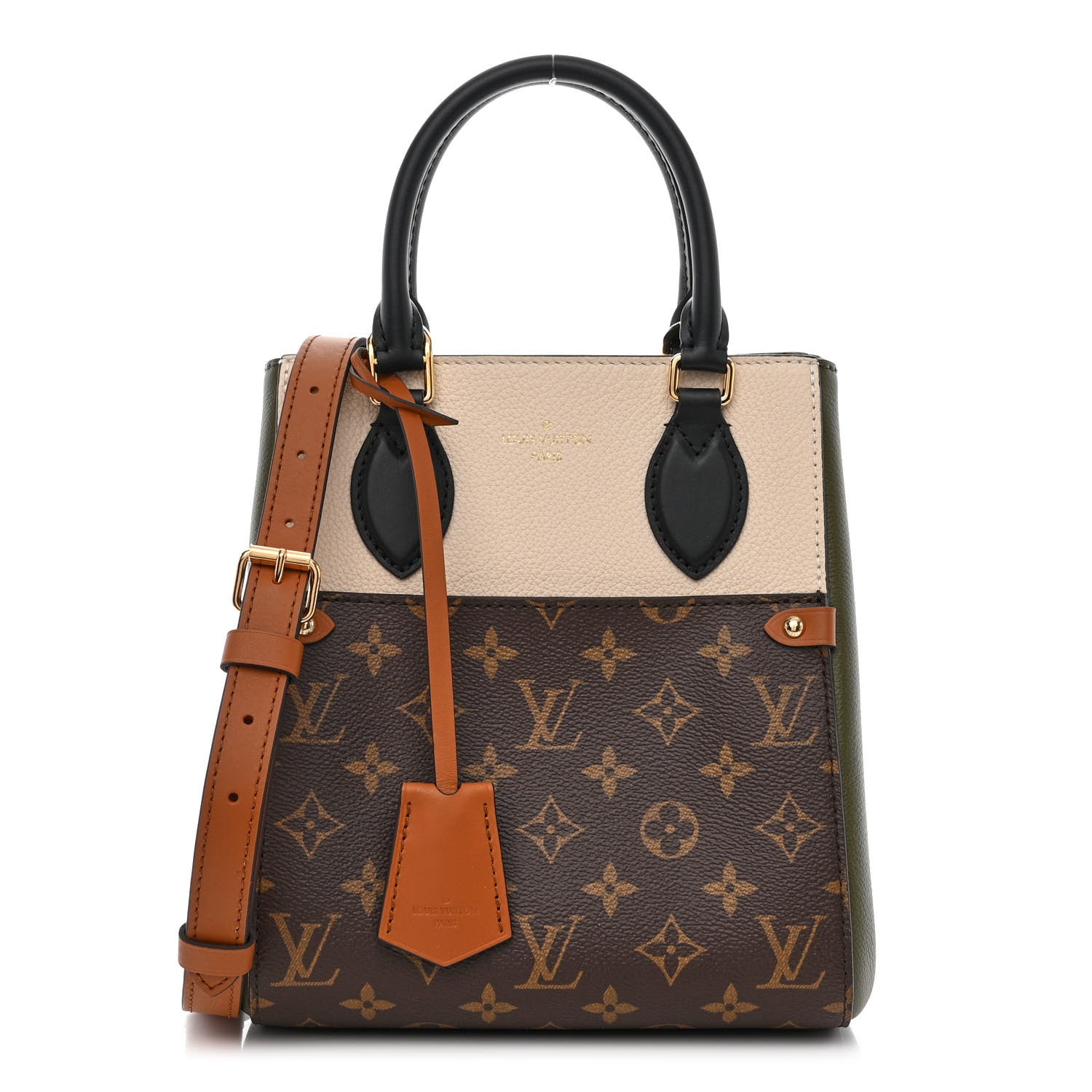 Louis Vuitton Calfskin Monogram Fold Tote PM Cream Khaki Black 1 of 9
