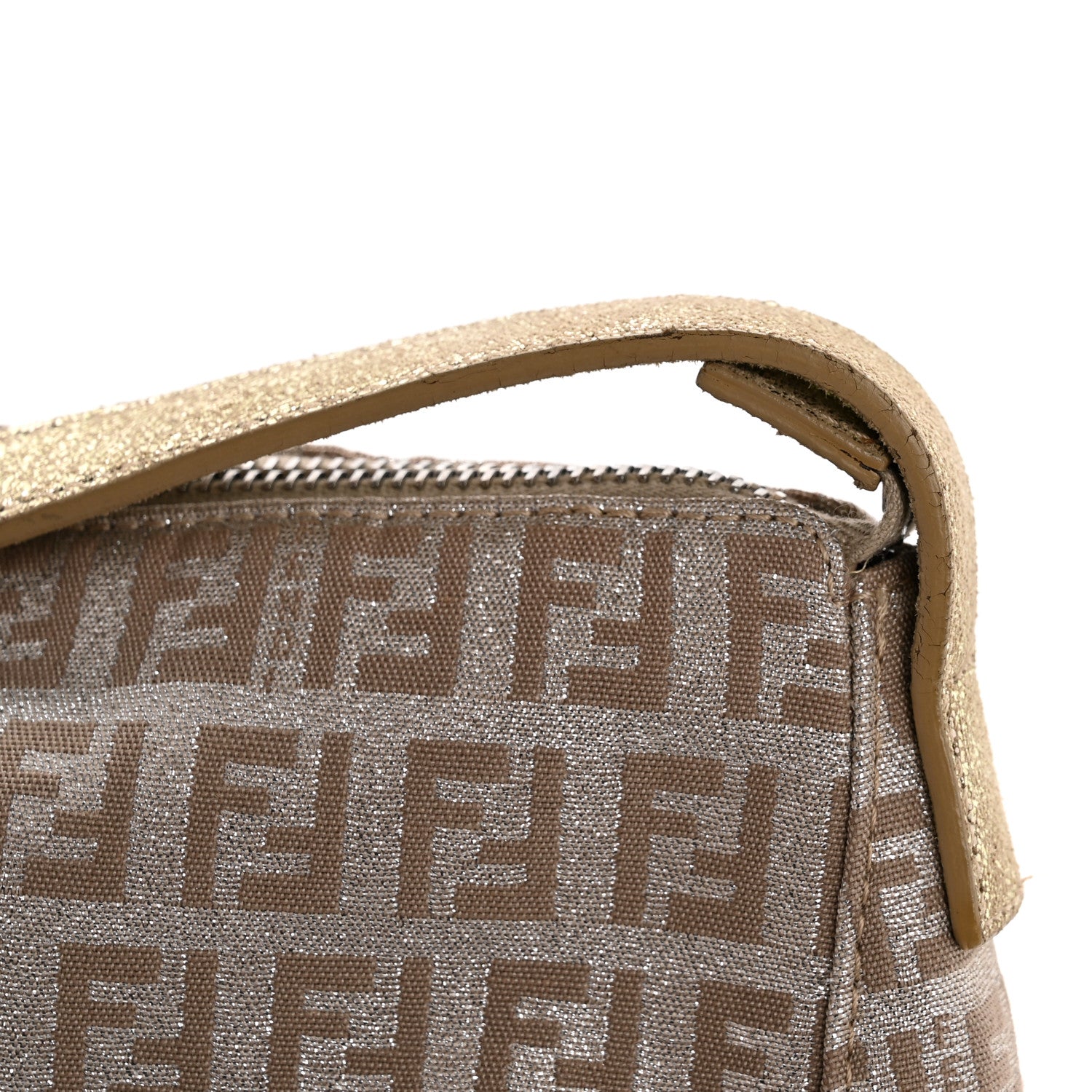 Fendi Metallic Jacquard Zucchino Vitello Pochette Cipria Argento