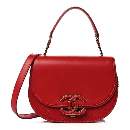 Chanel Shiny Calfskin Goatskin Quilted Small Coco Curve Messenger Flap Red 1 of 9