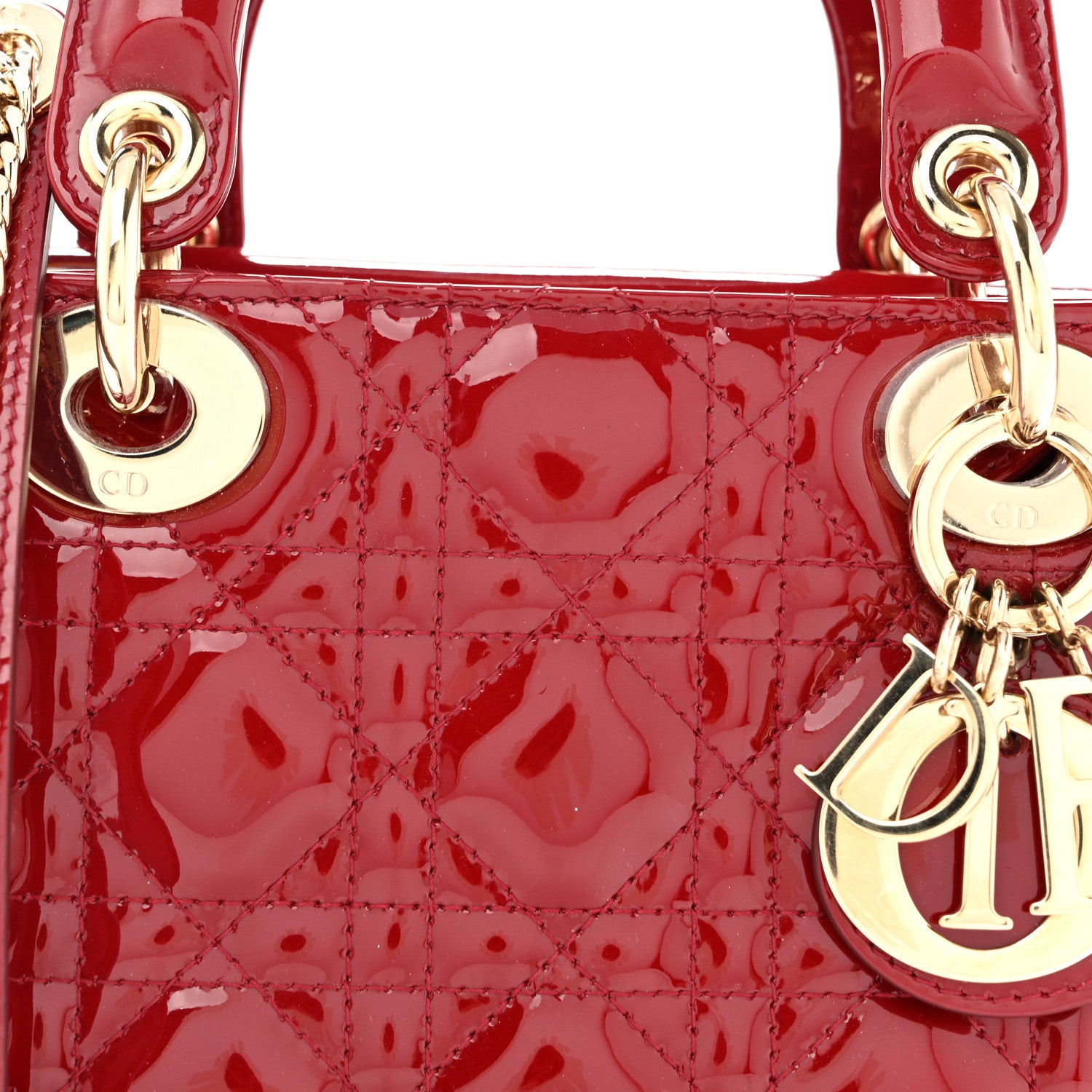 Christian Dior Patent Cannage Mini Lady Dior Red 8 of 13