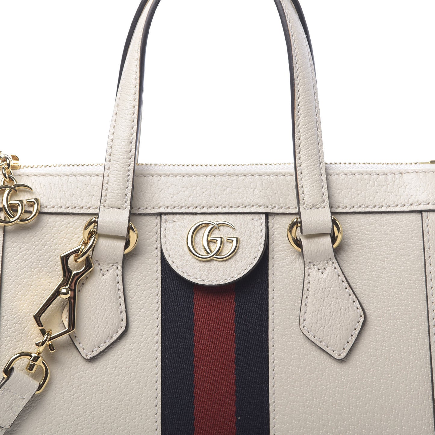 Textured Calfskin Web Small Ophidia Tote Bag Mystic White