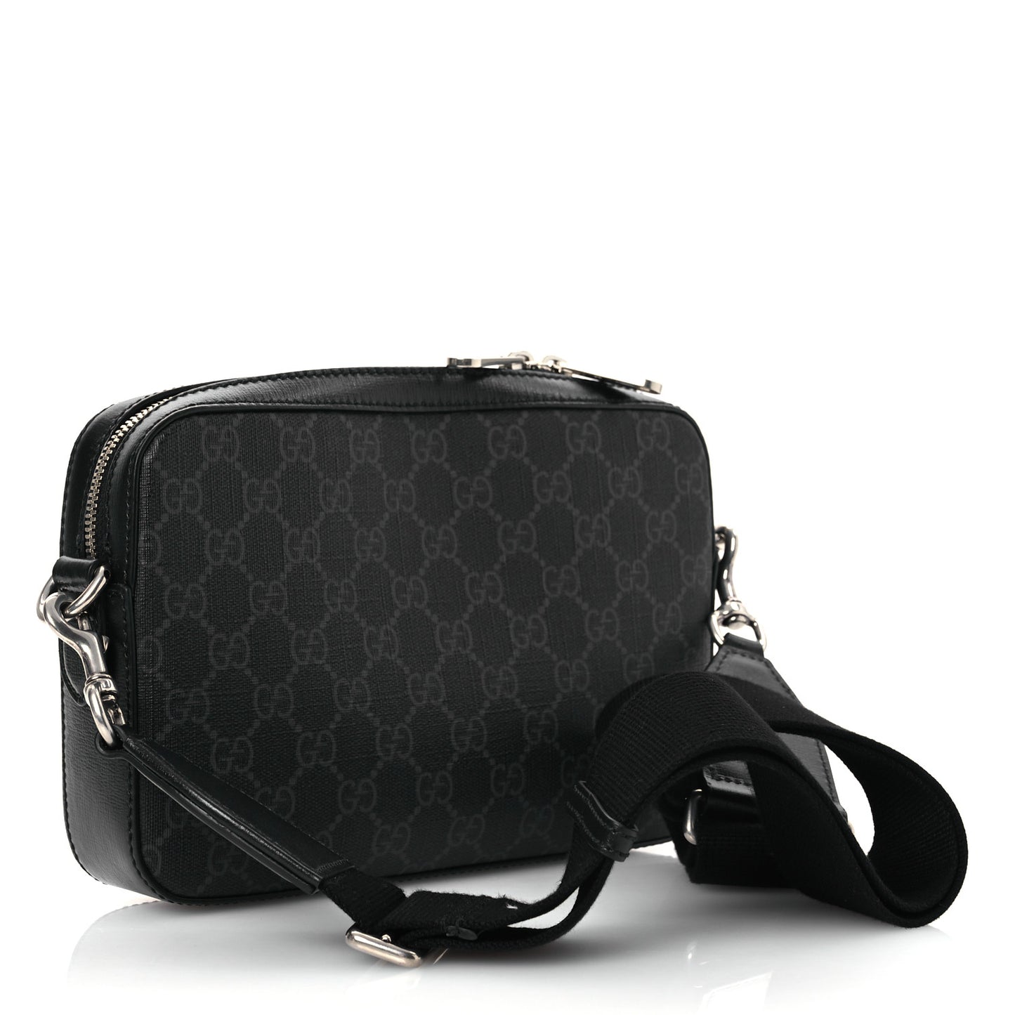 GG Supreme Monogram Azalea Calfskin Retro Interlocking G Wristlet Shoulder Bag Black