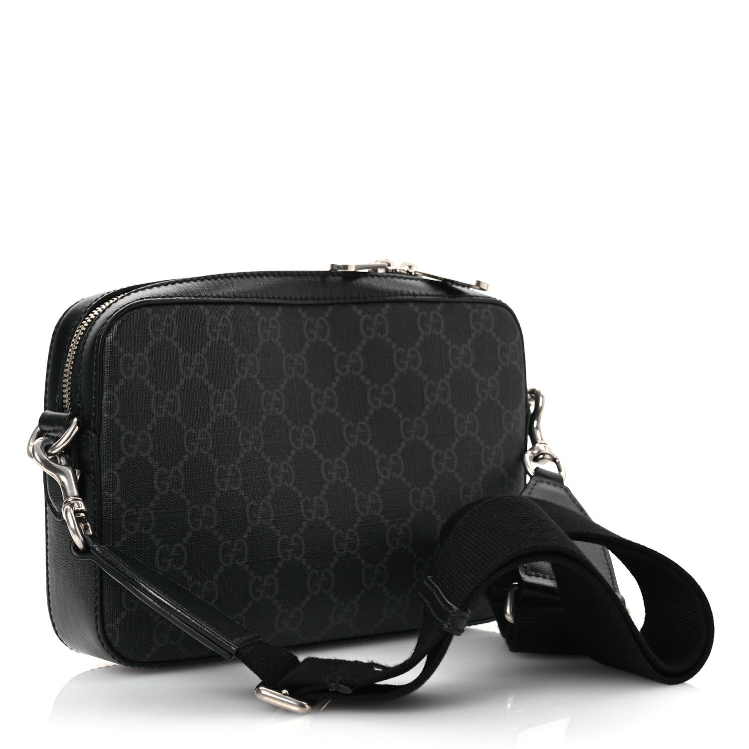 Gucci GG Supreme Monogram Azalea Calfskin Retro Interlocking G Wristlet Shoulder Bag Black 3 of 12