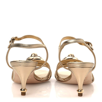 Chanel Metallic Lambskin Camellia Sandals 37.5 Gold 6 of 13