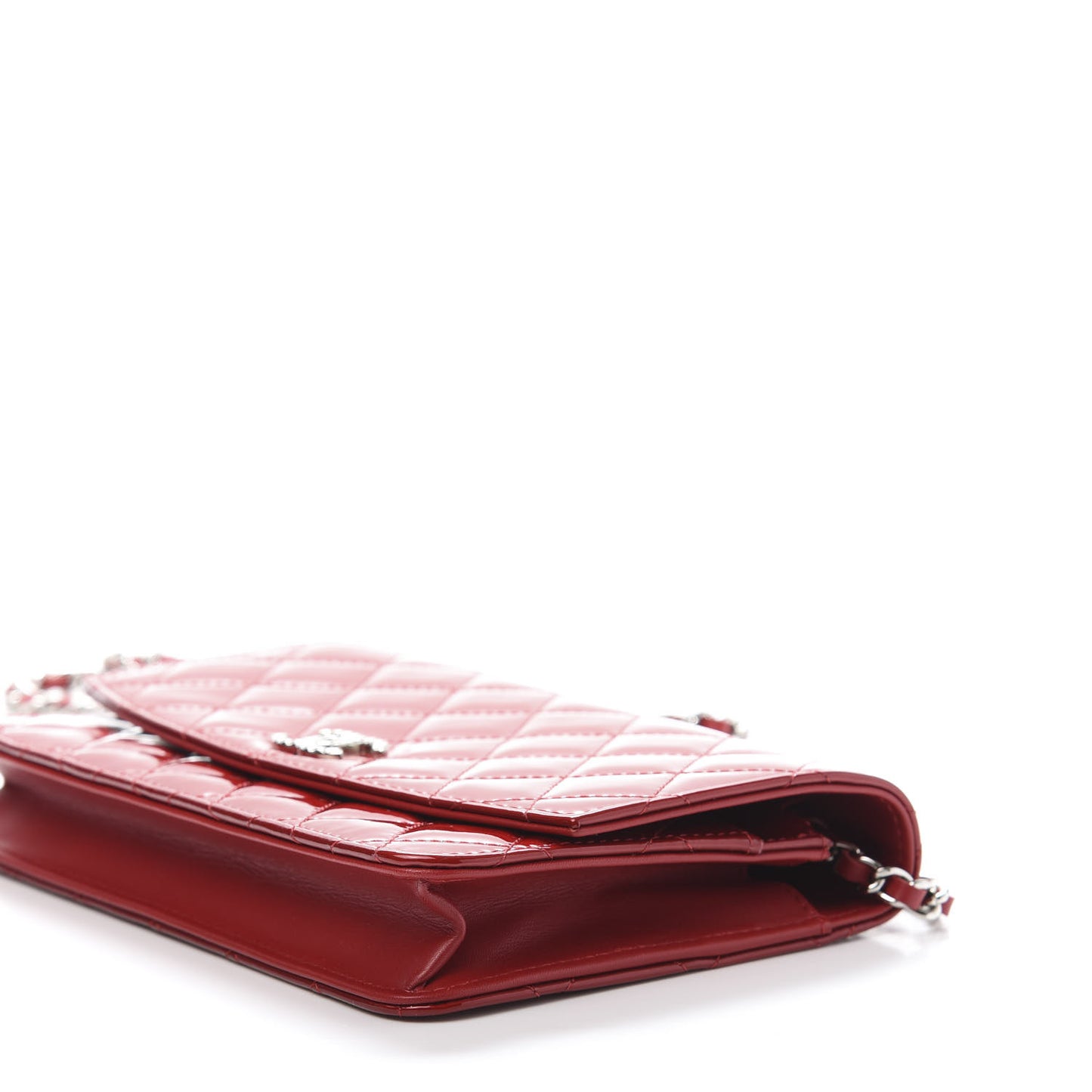 Patent Quilted Brilliant Wallet On Chain WOC Red
