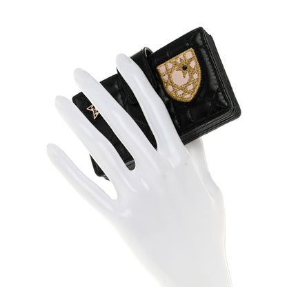 Christian Dior Lambskin Cannage Lucky Badges Lady Dior 5-Gusset Card Holder Black 2 of 12