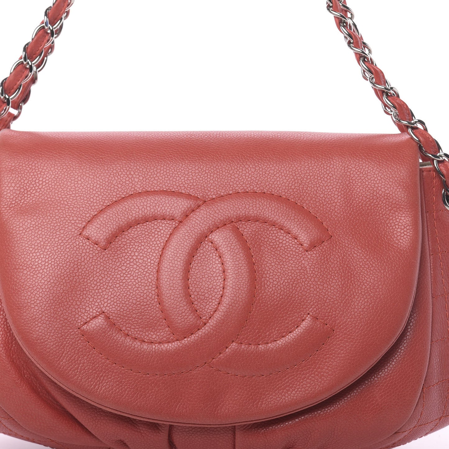 Caviar Large Half Moon Flap Red