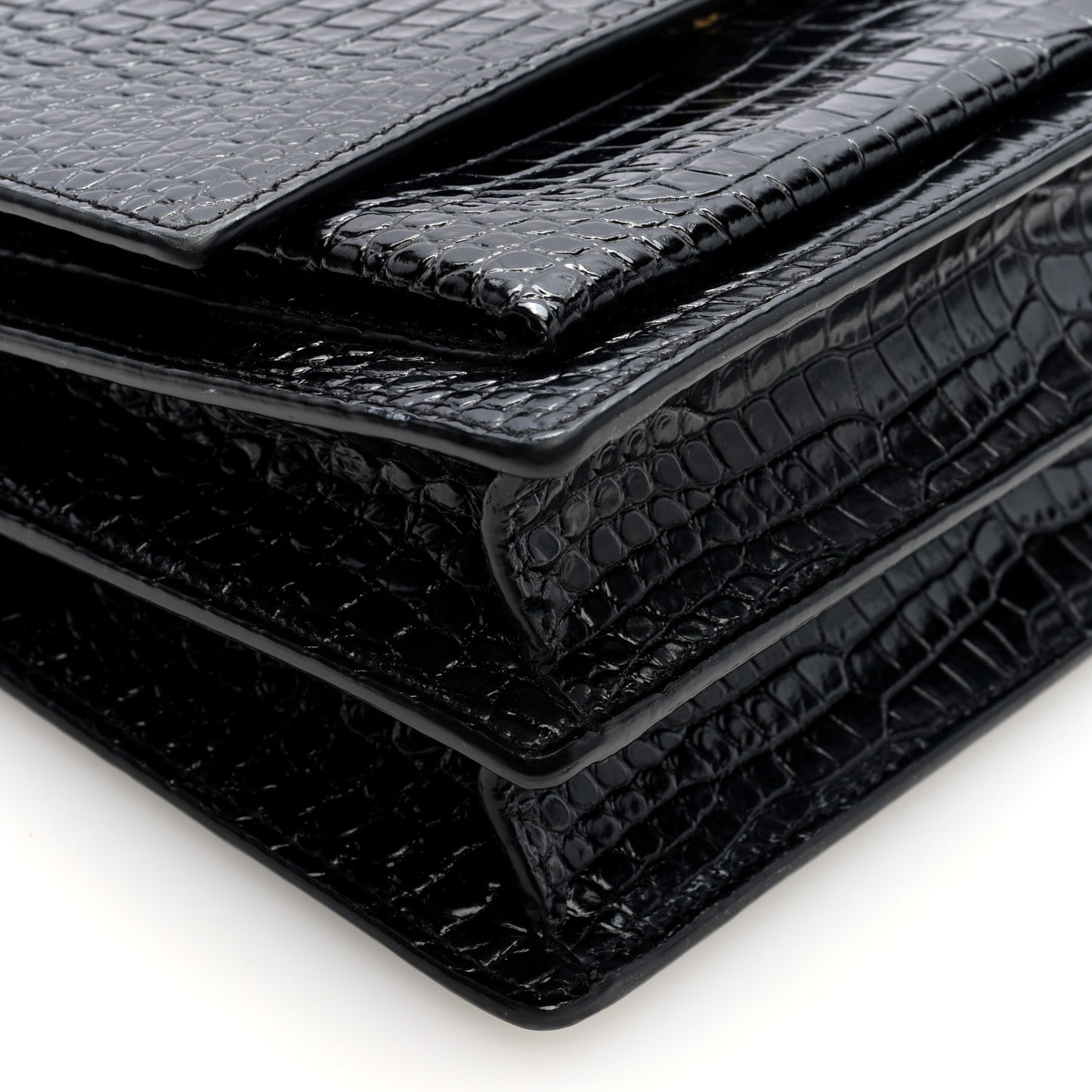 Calfskin Crocodile Embossed Medium Monogram Sunset Black