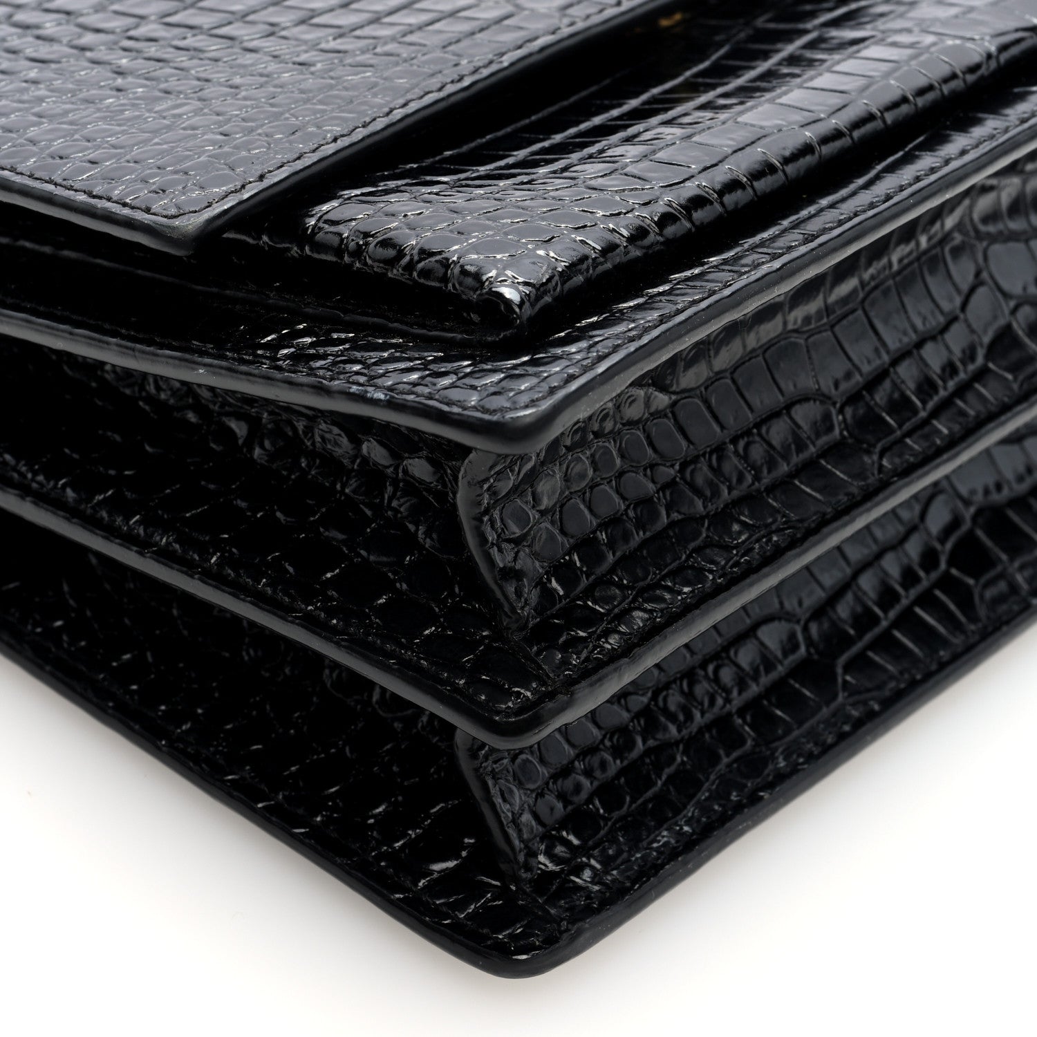 Saint Laurent Calfskin Crocodile Embossed Medium Monogram Sunset Black 8 of 9