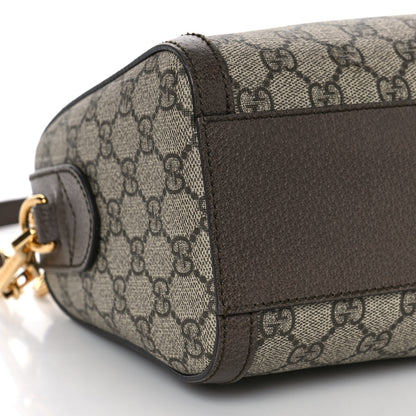 Gucci GG Supreme Monogram Textured Dollar Calfskin Web Medium Ophidia Boston Beige Ebony New Acero 8 of 12