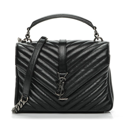 Saint Laurent Sheepskin Matelasse Chevron Monogram Medium College Bag Black 1 of 8