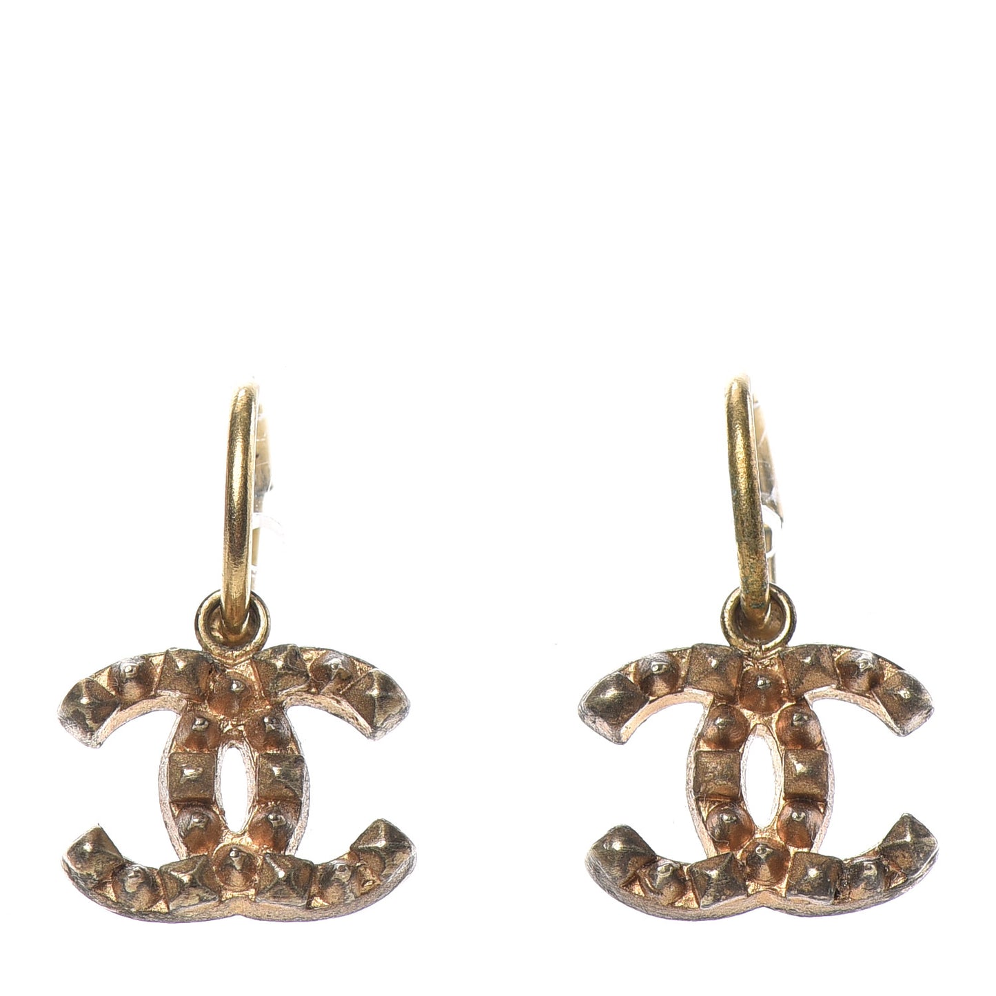 Metal Studded CC Drop Earrings Gold