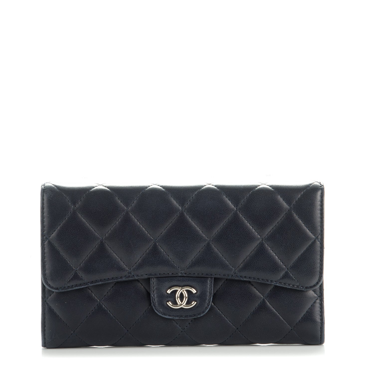 Chanel Lambskin Quilted Large Flap Wallet Navy 1 of 8