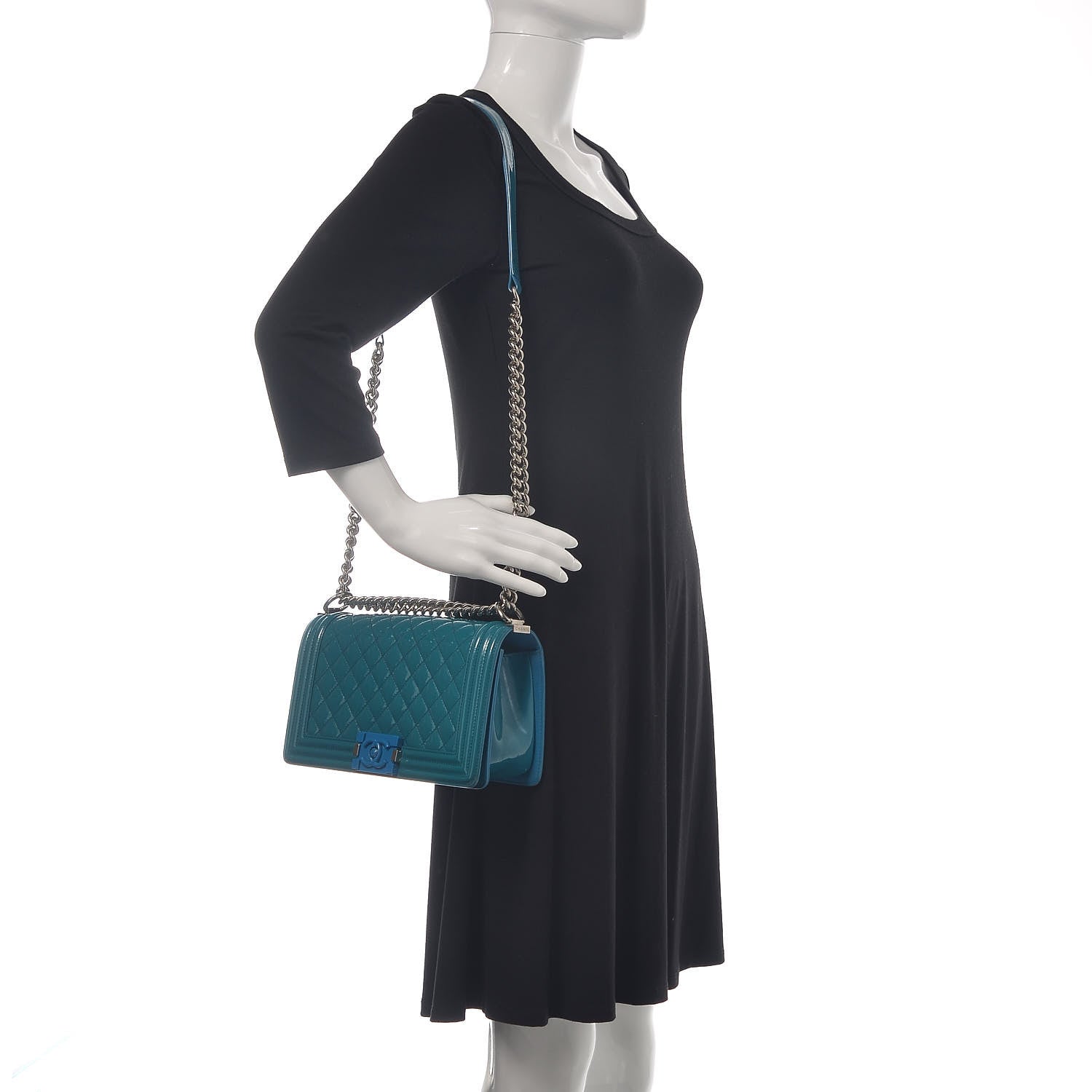 Chanel Patent Calfskin Medium Plexiglass Boy Flap Blue 2 of 20