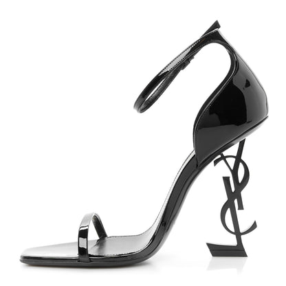 Saint Laurent Patent Calfskin Opyum 110 Sandals 38.5 Black 1 of 10