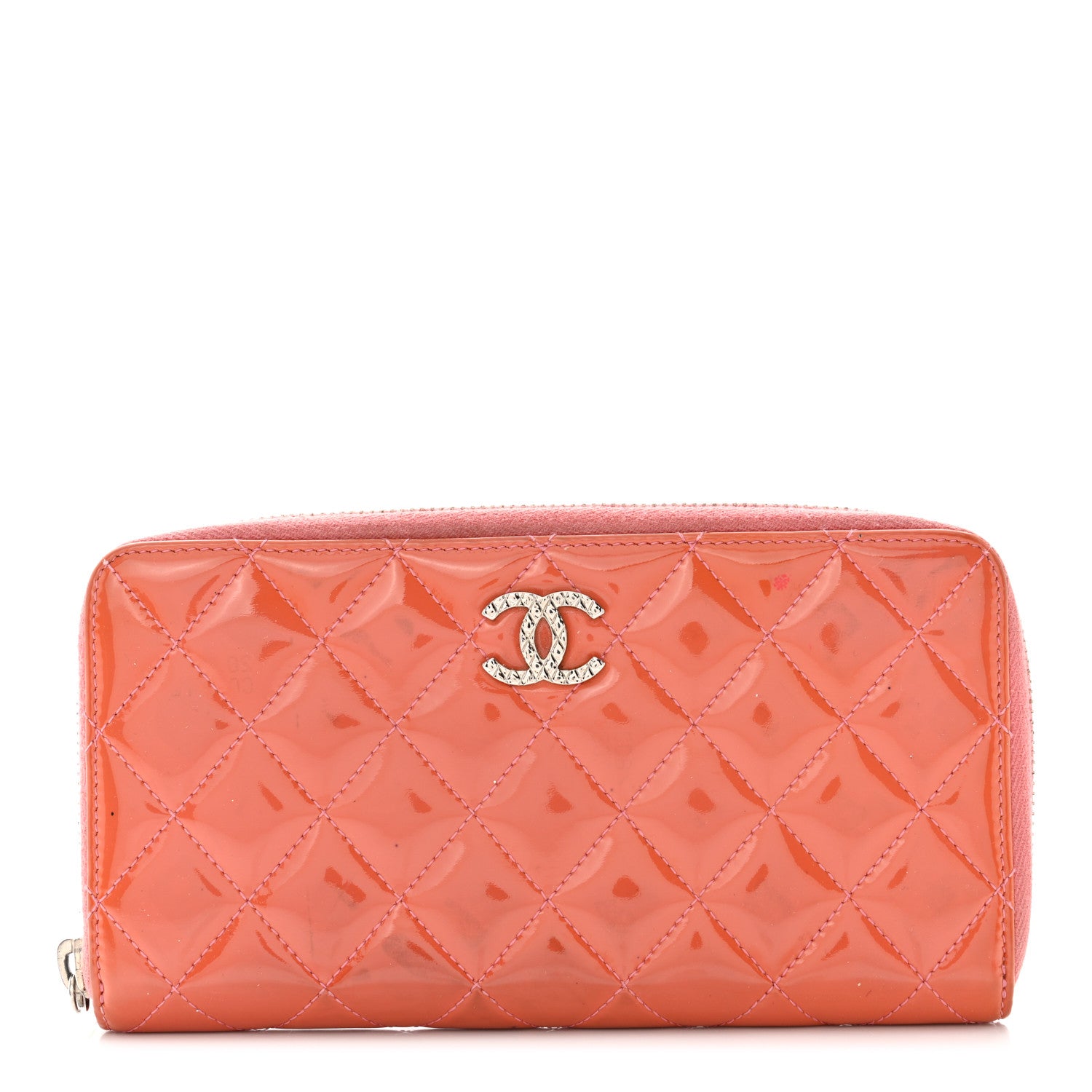 Chanel Patent Quilted Brilliant Zip Around Wallet Coral 1 of 13