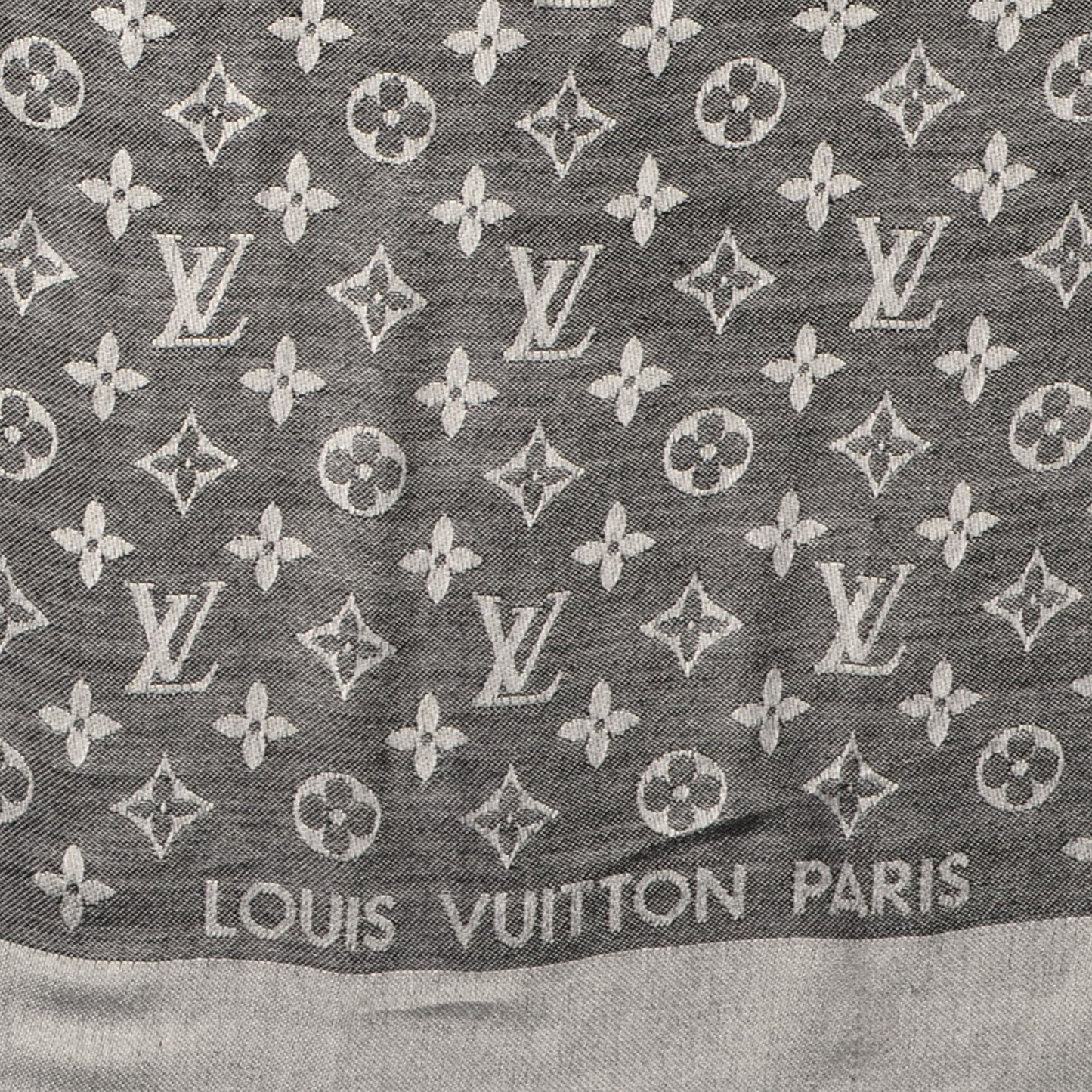 Silk Wool Monogram Denim Shawl Black