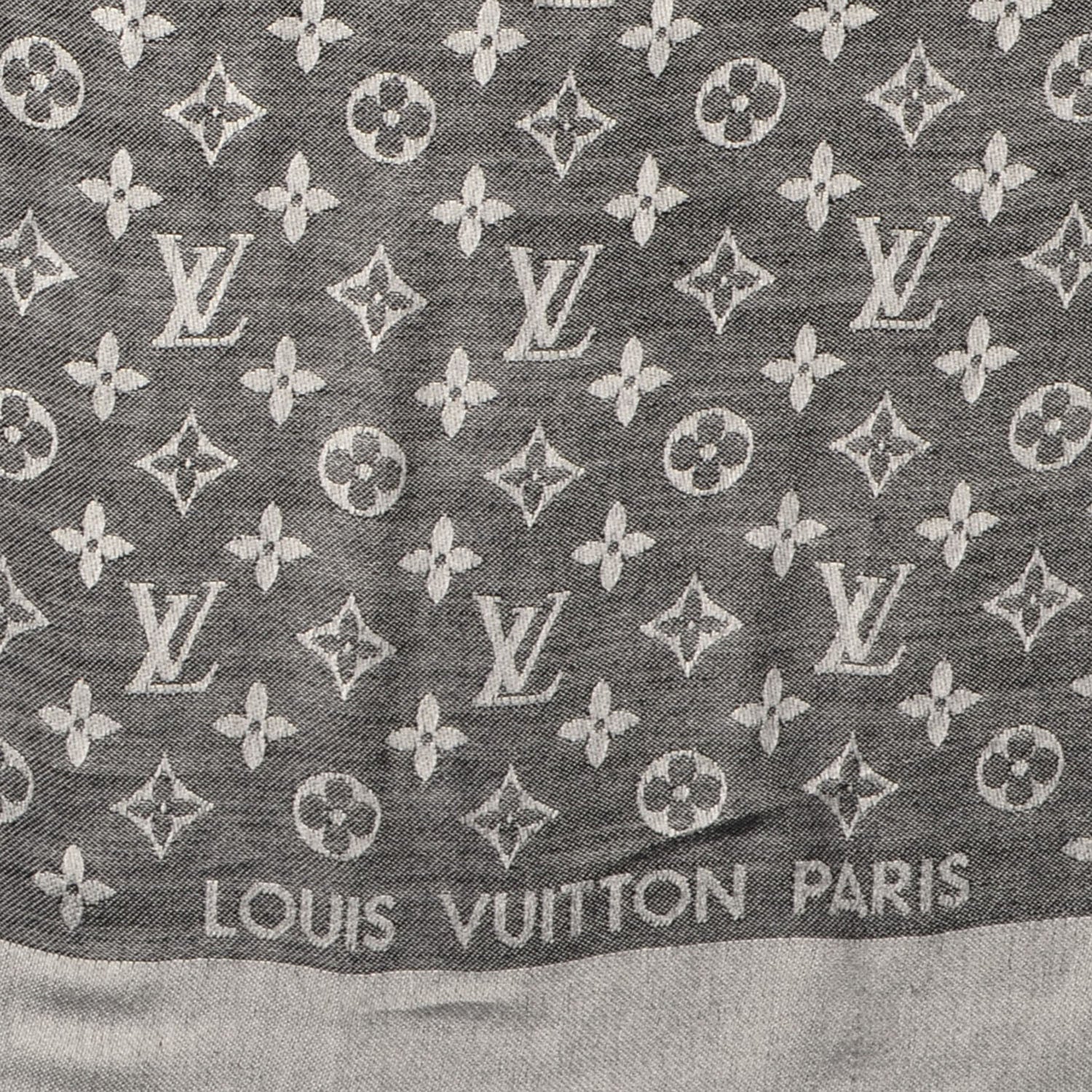Louis Vuitton Silk Wool Monogram Denim Shawl Black 4 of 5