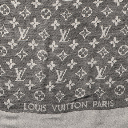 Louis Vuitton Silk Wool Monogram Denim Shawl Black 4 of 5
