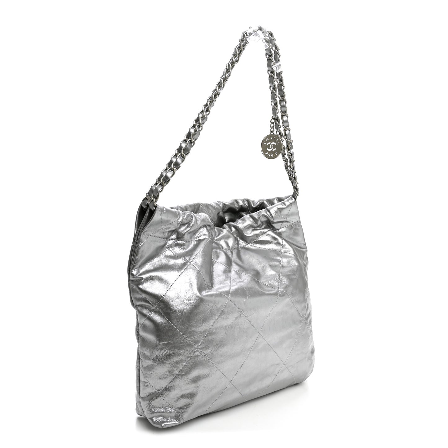 Metallic Calfskin Quilted Small Chanel 22 Silver