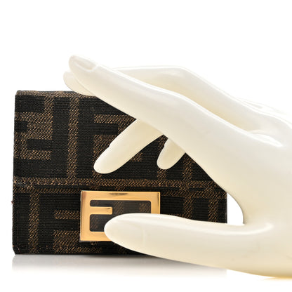 Fendi Fabric Jacquard FF 1974 Micro Trifold Baguette Wallet Tobacco Moro 2 of 10